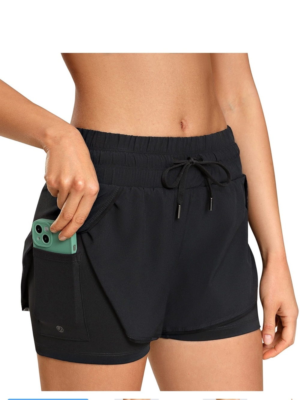 CRZ YOGA 2-in-1 Running Shorts Black Built-In Liner Zip Pocket Women’s Medium